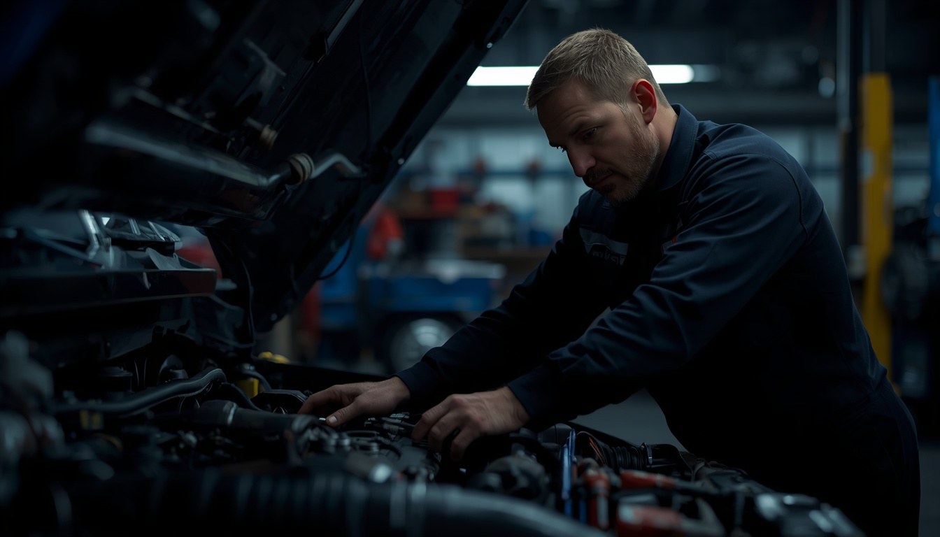 KFZ-Mechatroniker bei der Arbeit in der KUS-Werkstatt